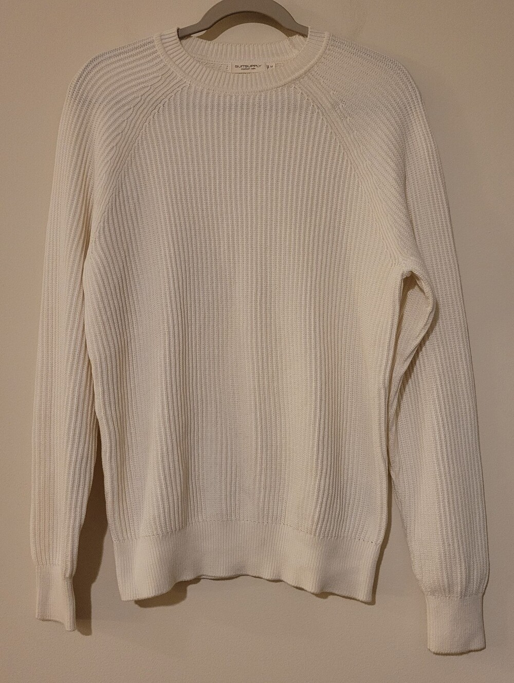 Suitsupply Men's Pullover Ribbed Knit Crewneck Sweater M Cotton Silk Long Sleeve